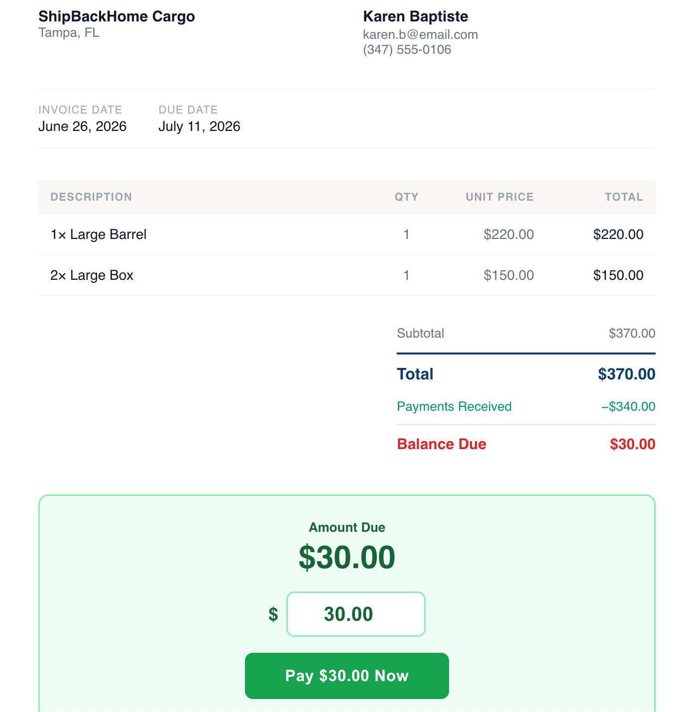 Customer invoice